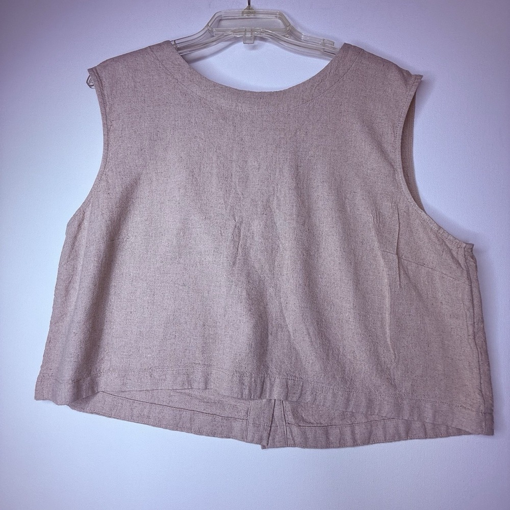 A New Day Women's Linen Blend Sleeveless Crop Button Up Back Top Size XL Tan